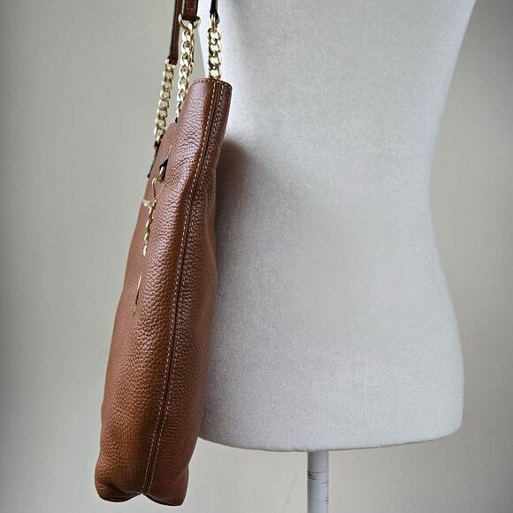 Michael Kors NEW Jet Set Pebbled Leather Mocha Brown Tan Tote Bag Gold Chain NWT - Picture 5 of 15